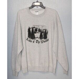 VINTAGE 90's LAKE OF THE WOODS Crewneck Graphic Print Sweatshirt Men LARGE Gray